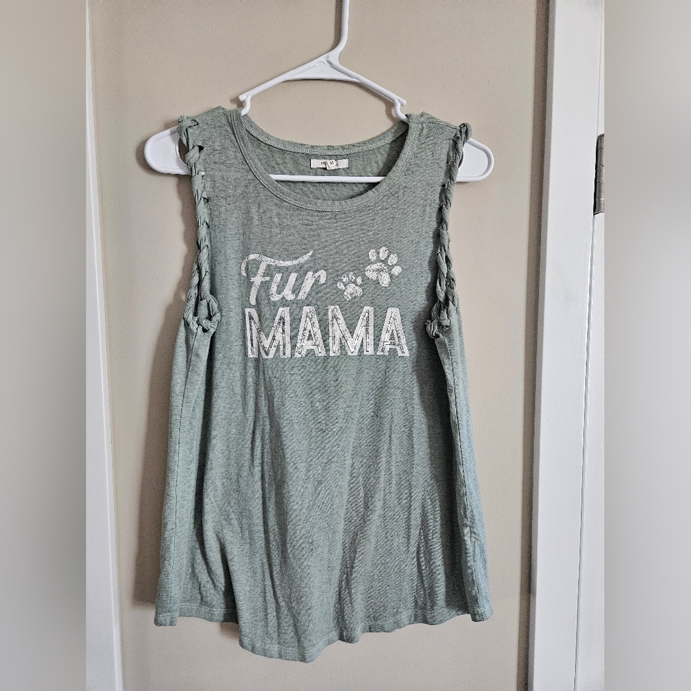Maurices medium green dog fur mom pet mom tank top fur mama paw print loop Green